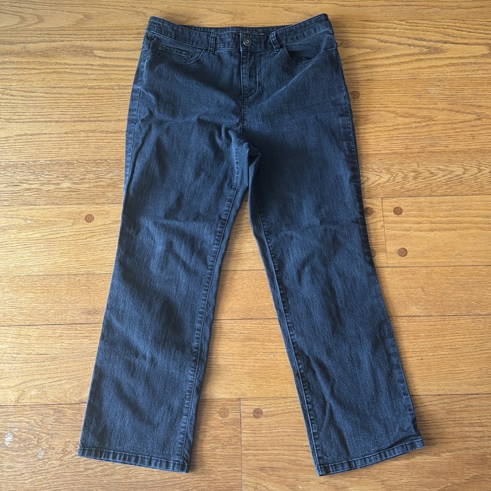 Christopher & Banks Womens 12 Petite 12P Dark Gray Straight Leg Jeans